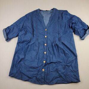 Club Z Collection Womens 1X Dark Blue Pintuck Button Front Roll Tab Tunic 3669X